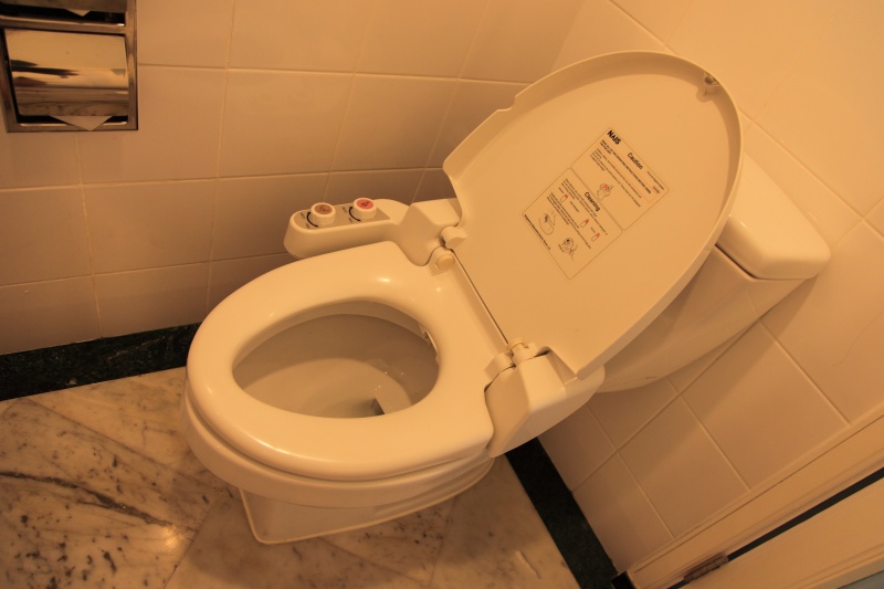 IMG_8409R シャワートイレ完備とは恐れ入りました。<BR>
パナ電工さんのものですが、海外仕様と言うことか電気は不要で、水圧だけで動作する逸品。